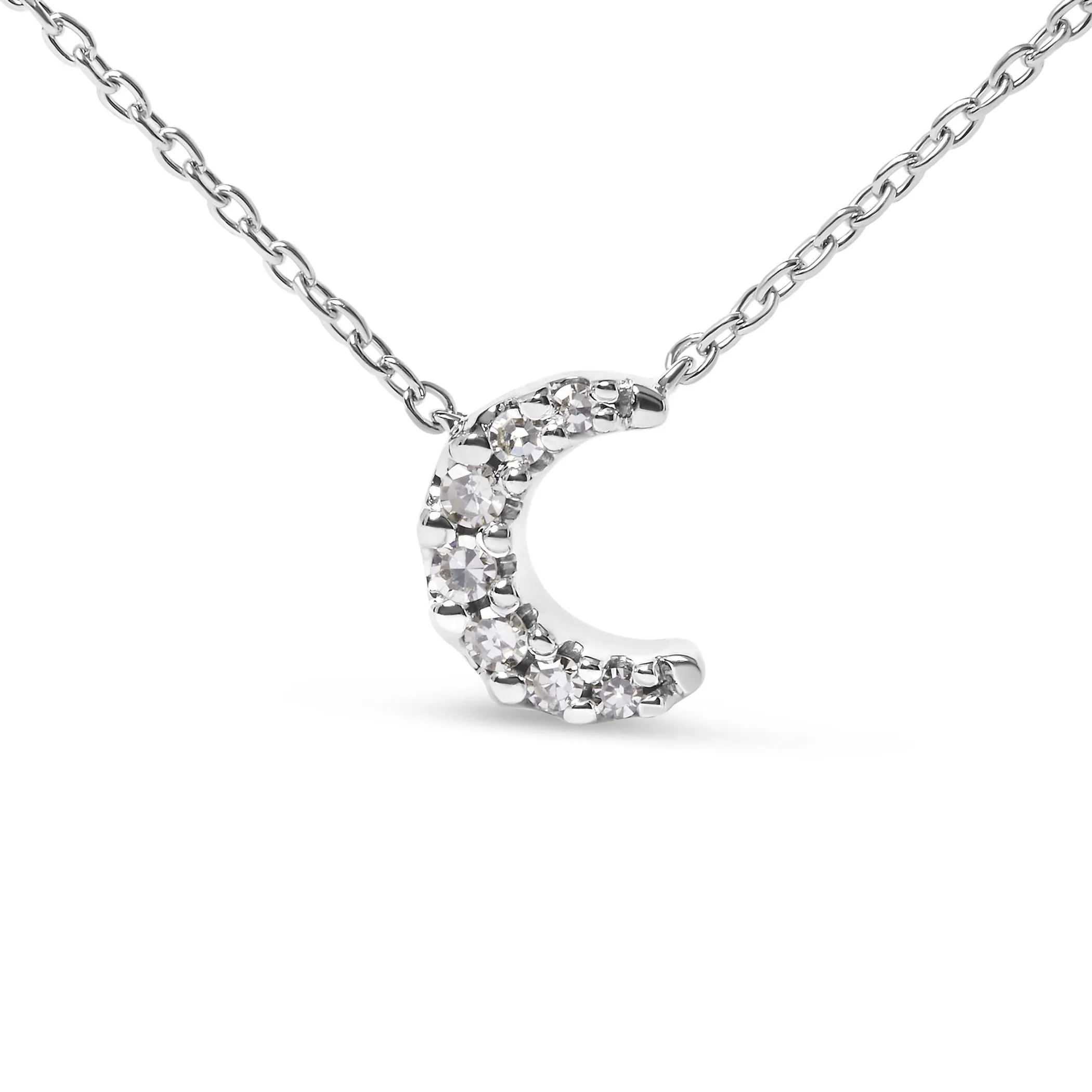 10K White Gold Diamond Accented Crescent Moon Shaped 18" Inch Pendant Necklace (H-I Color, I1-I2 Clarity)