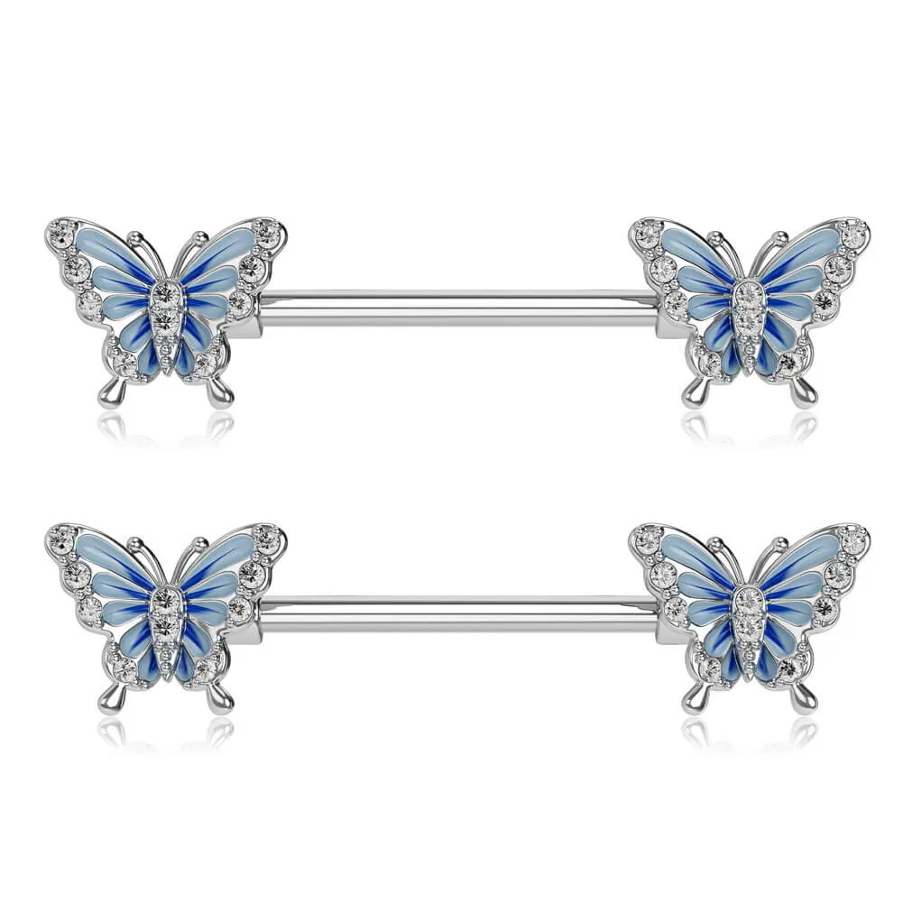 14G Blue Butterfly Nipple Barbell Rings