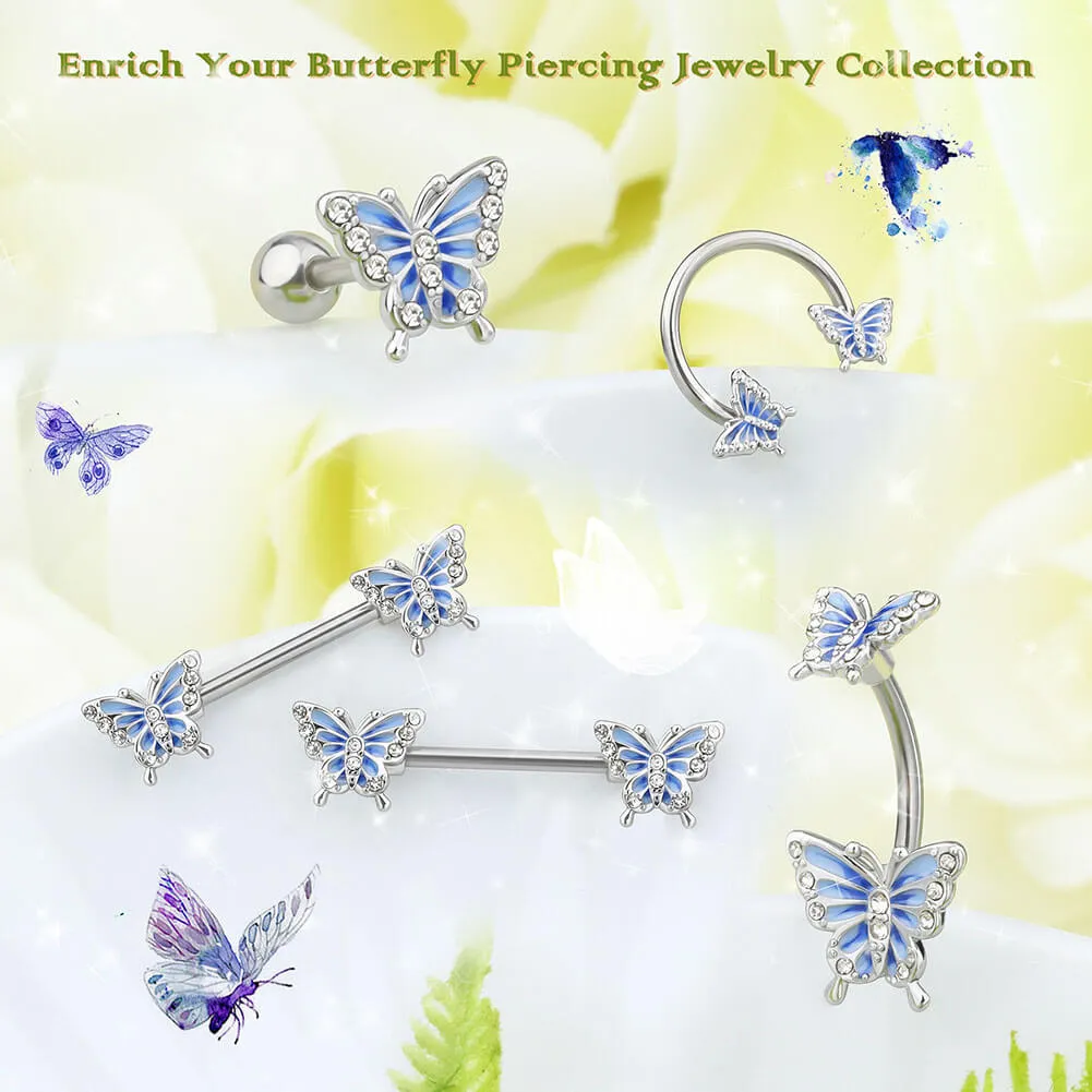 14G Blue Butterfly Nipple Barbell Rings