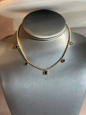 14K Gold Beaded Multi Bezel Necklace