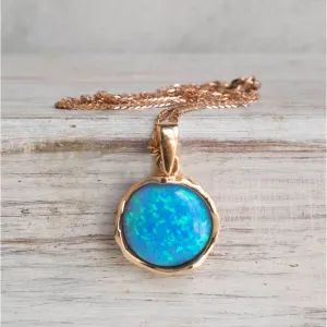 14K Rose Gold Round Blue Opal 12mm Pendant