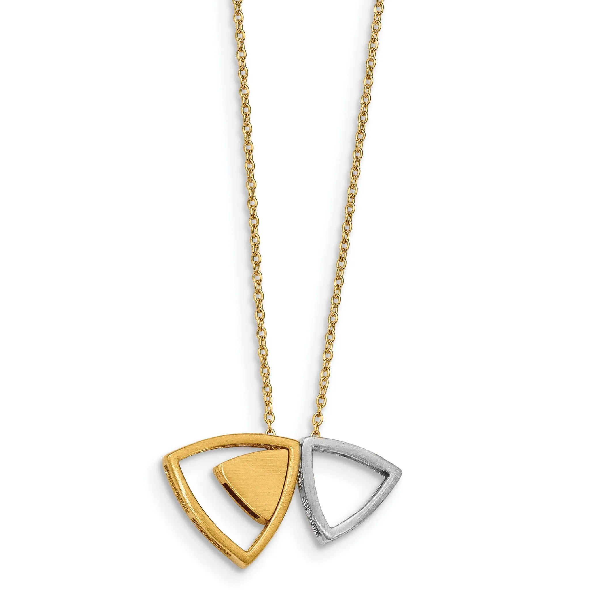 14k Two Tone Gold Satin Triangle Necklace