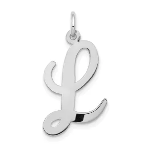 14K White Gold Large Size Fancy Script Design Letter L Initial Pendant