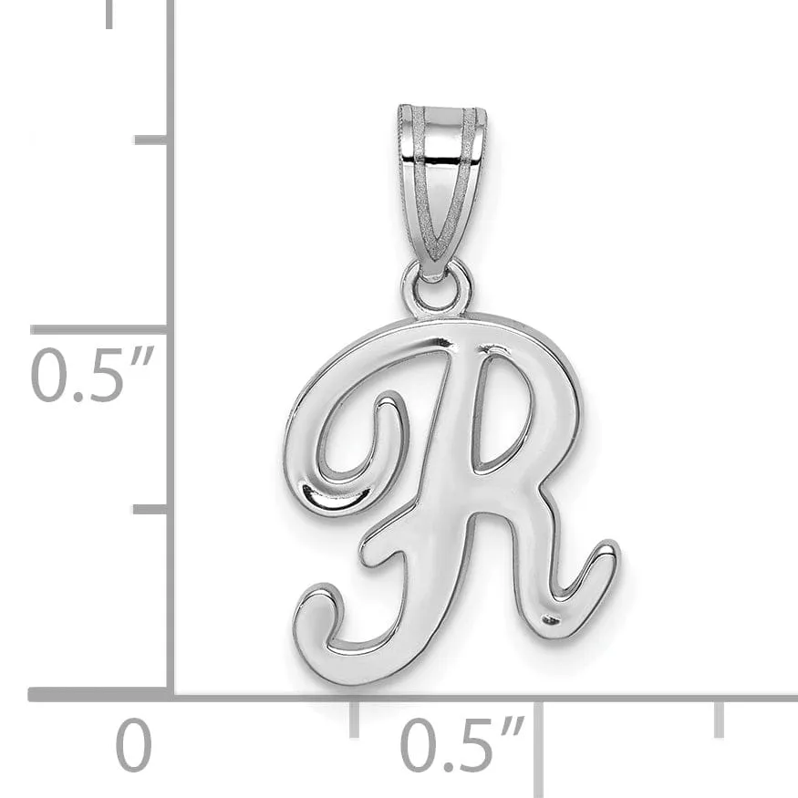 14K White Gold Medium Size Script Design Letter R Initial Charm Pendant