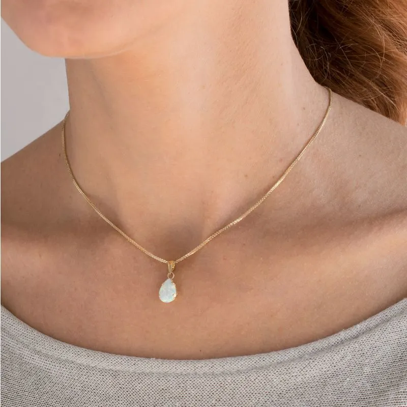 14K Yellow Gold Teardrop White Opal 7X10mm Pendant