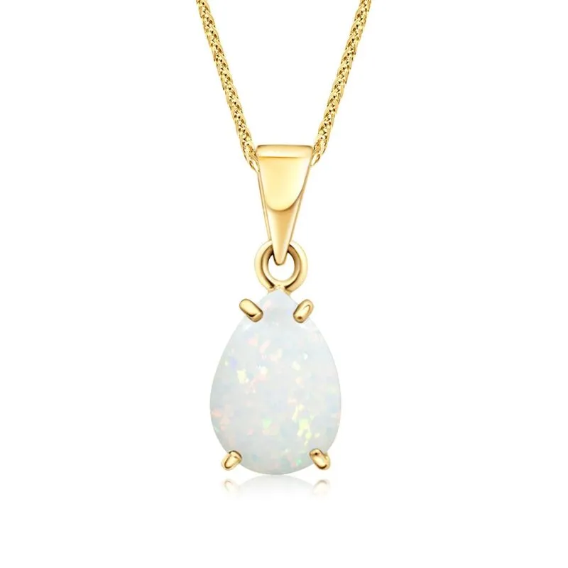 14K Yellow Gold Teardrop White Opal 7X10mm Pendant