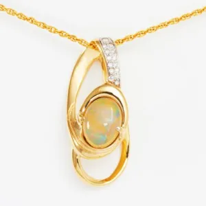 15x11 Play of Color Cabochon Mexican Opal Pendant in 18kt Yellow Gold