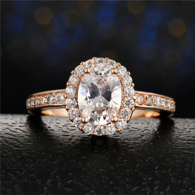 17KM Fashion Rose Gold Color Hollow out Crystal Engagement Rings For Women Silver Color Love Wedding Party Ring Anillos Mujer