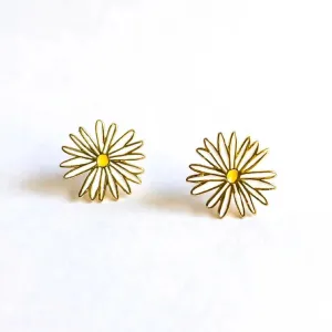 18k Gold Daisy Enamel Earrings