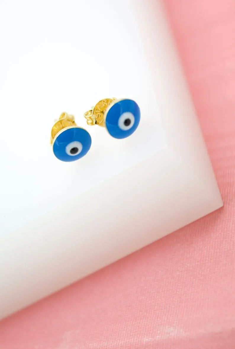 18K Gold Filled Blue Evil Eye Stud Earrings