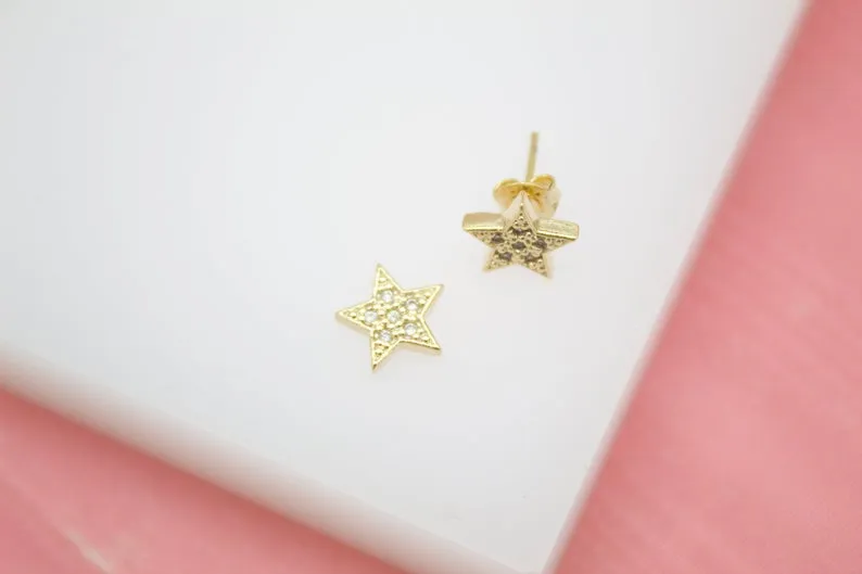 18K Gold Filled Star Stud Earrings With Micro CZ Stones