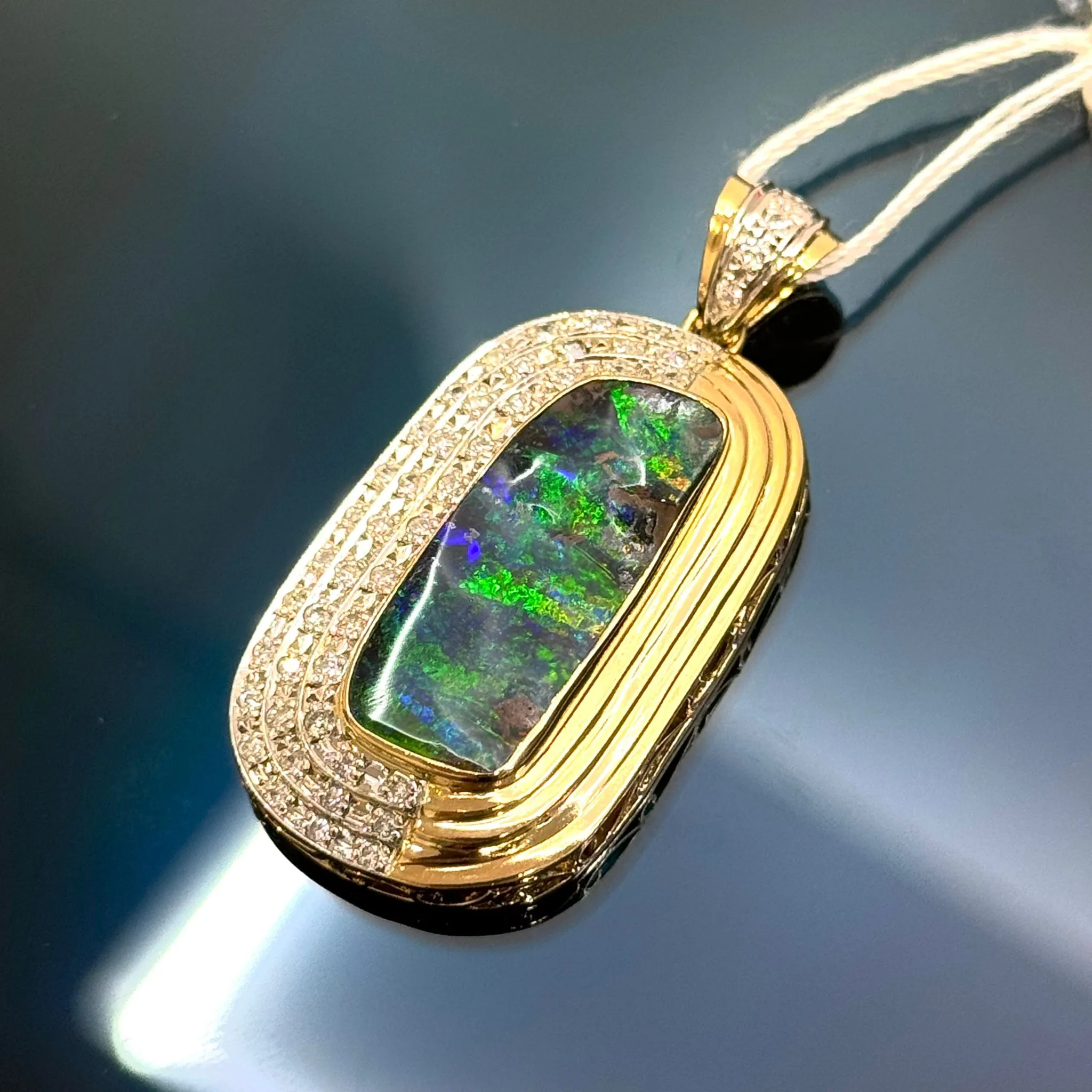 18KYG/PT900 Diamond Opal Pendant