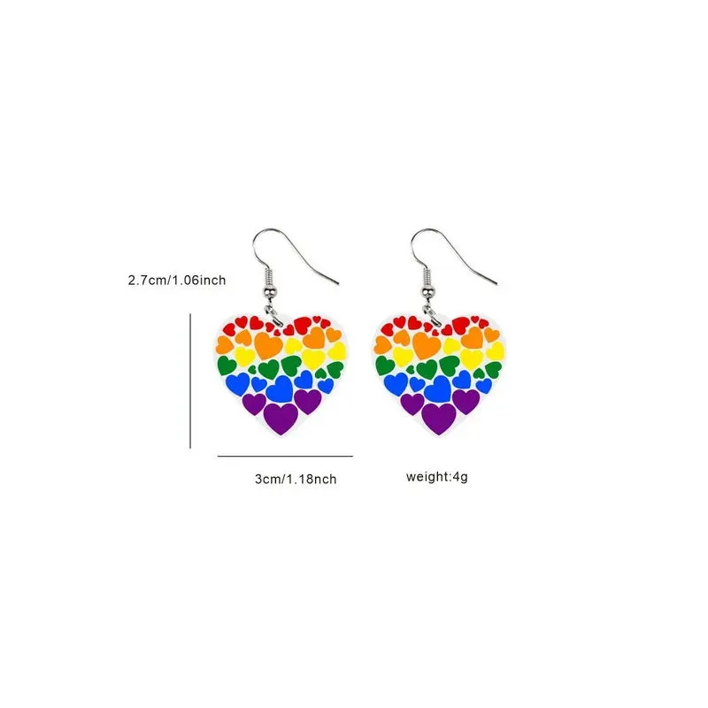 2024 New Arrivals LGBT Pride Rainbow Colored Acrylic Earrings - Fashionable Creative Love Drop-Shaped Earrings