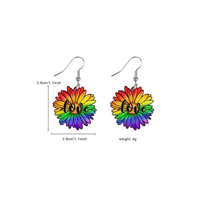 2024 New Arrivals LGBT Pride Rainbow Colored Acrylic Earrings - Fashionable Creative Love Drop-Shaped Earrings