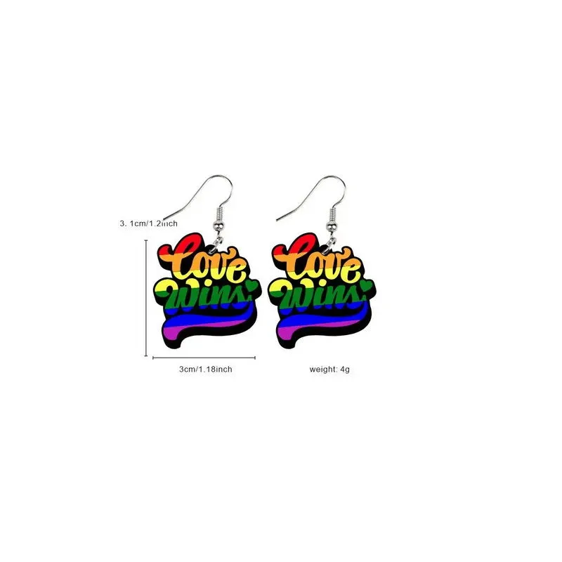 2024 New Arrivals LGBT Pride Rainbow Colored Acrylic Earrings - Fashionable Creative Love Drop-Shaped Earrings