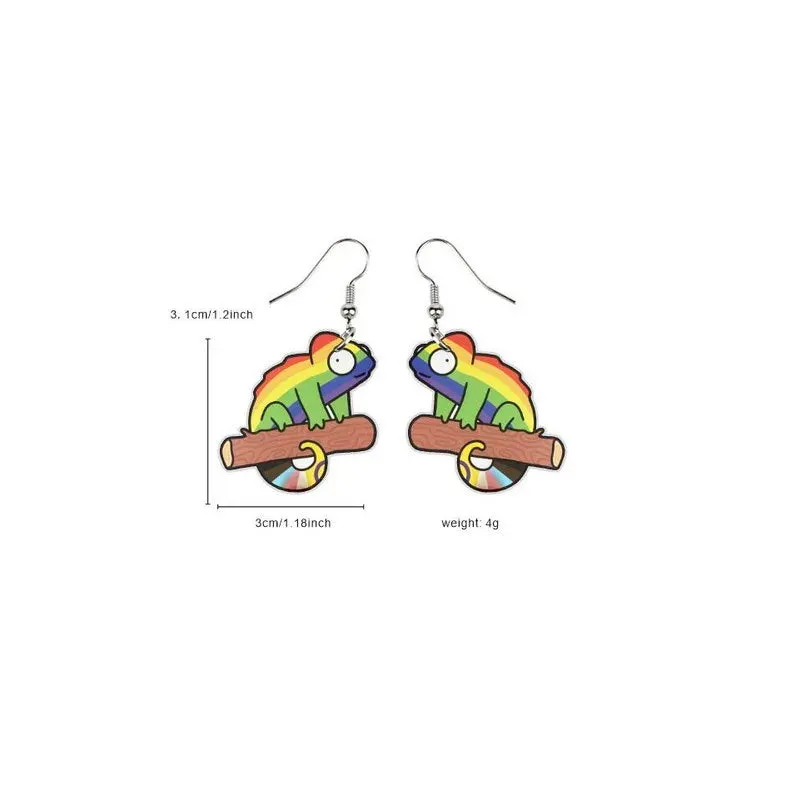 2024 New Arrivals LGBT Pride Rainbow Colored Acrylic Earrings - Fashionable Creative Love Drop-Shaped Earrings