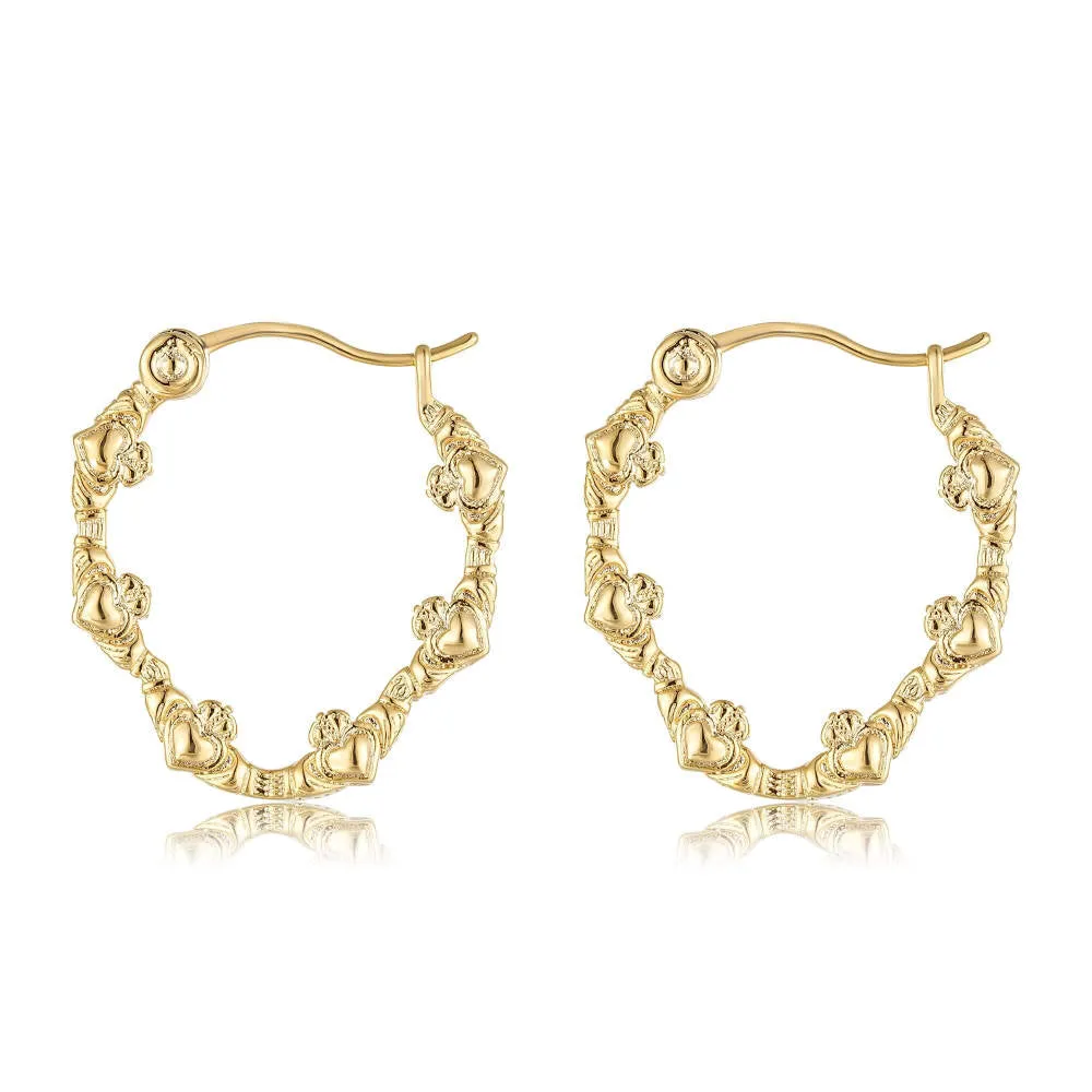 30mm Gold Filled Bonded Claddagh Heart Hoop Earrings