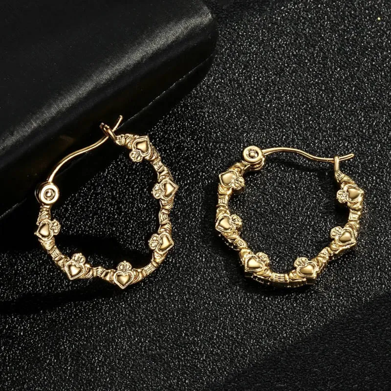 30mm Gold Filled Bonded Claddagh Heart Hoop Earrings