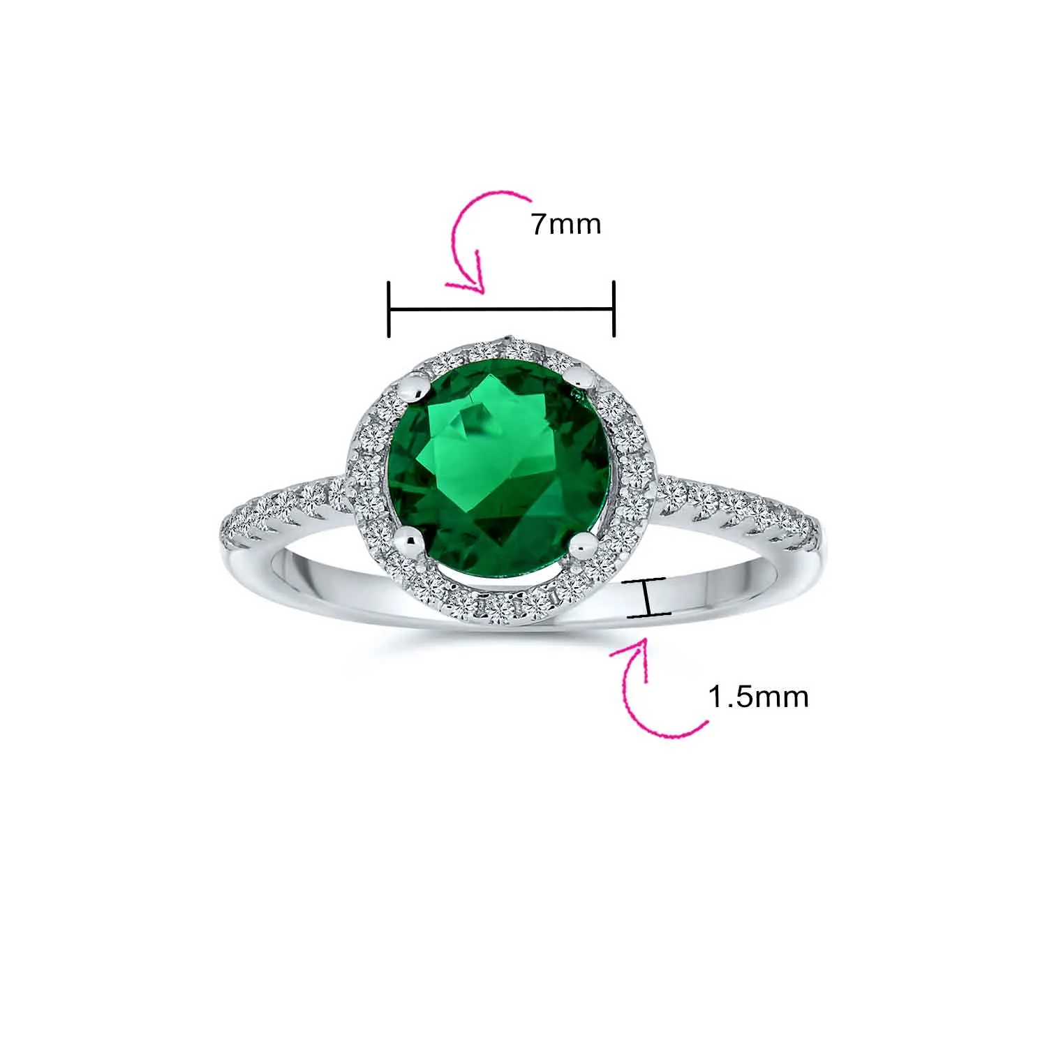 3CT Green Simulated Emerald Engagement Ring with CZ Halo in Sterling Silver