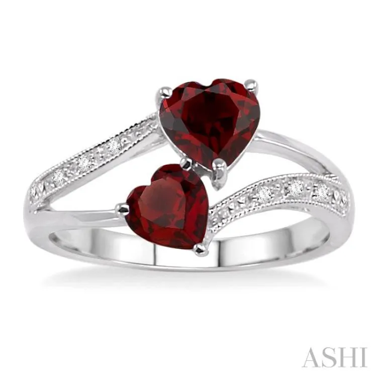 5&6 mm Heart Shape Garnet and 1/50 Ctw Single Cut Diamond Ring in Sterling Silver