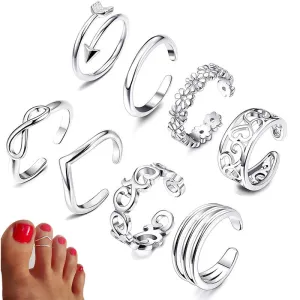 8pcs Summer Beach Vacation Knuckle Foot Ring Set Open Toe Rings for Women Girls Finger Ring Adjustable Jewellery Wholesale Gifts