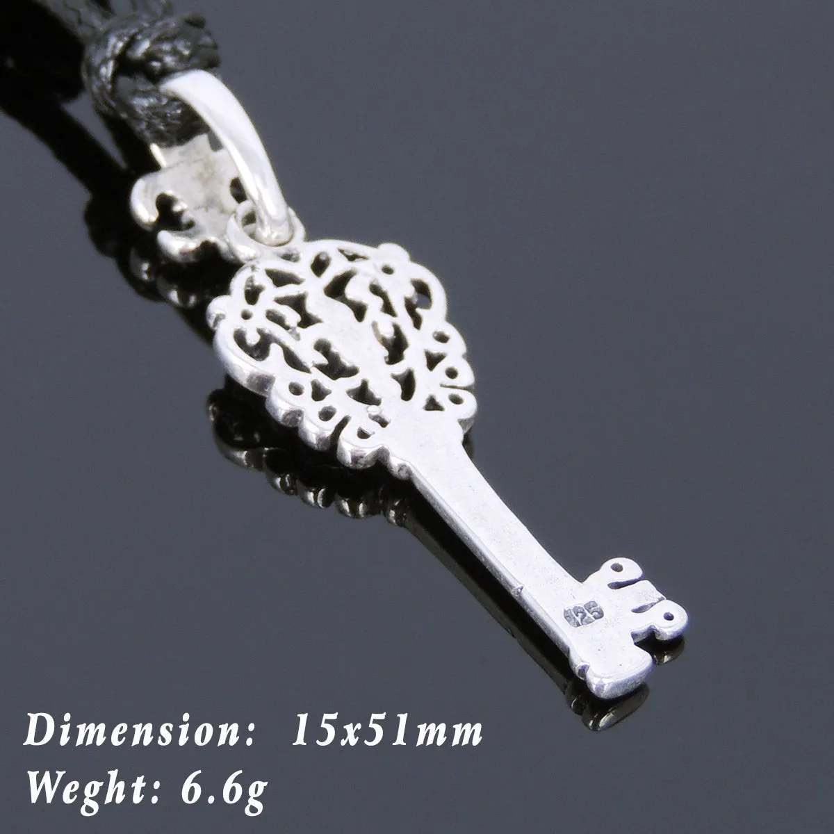 925 Sterling Silver Key of Fleur de Lis Pendant Handmade Adjustable Wax Rope Necklace Men Women DiyNotion NK121