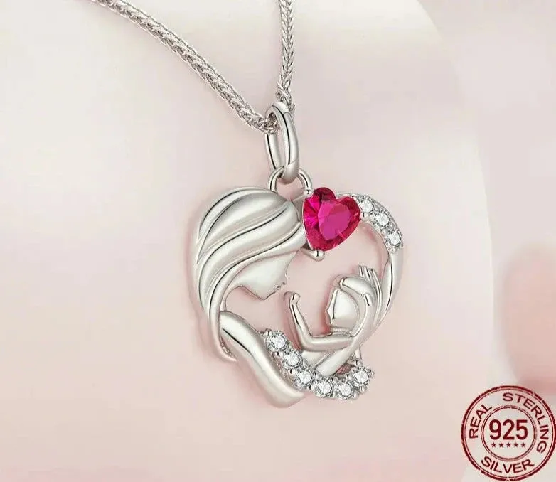 925 Sterling Silver Mother and Child Necklace