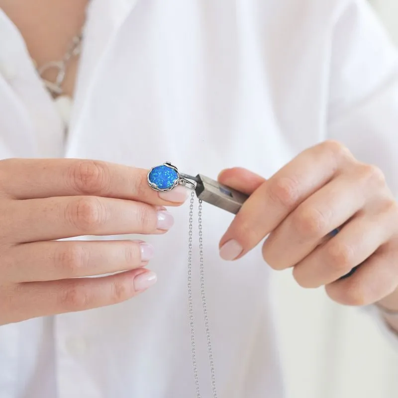 925 Sterling Silver Round Blue Opal 14mm Pendant