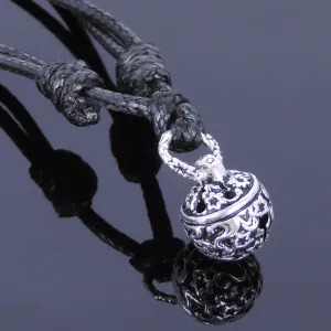 925 Sterling Silver Vintage Bell Pendant Handmade Adjustable Wax Rope Necklace Men Women DiyNotion NK009