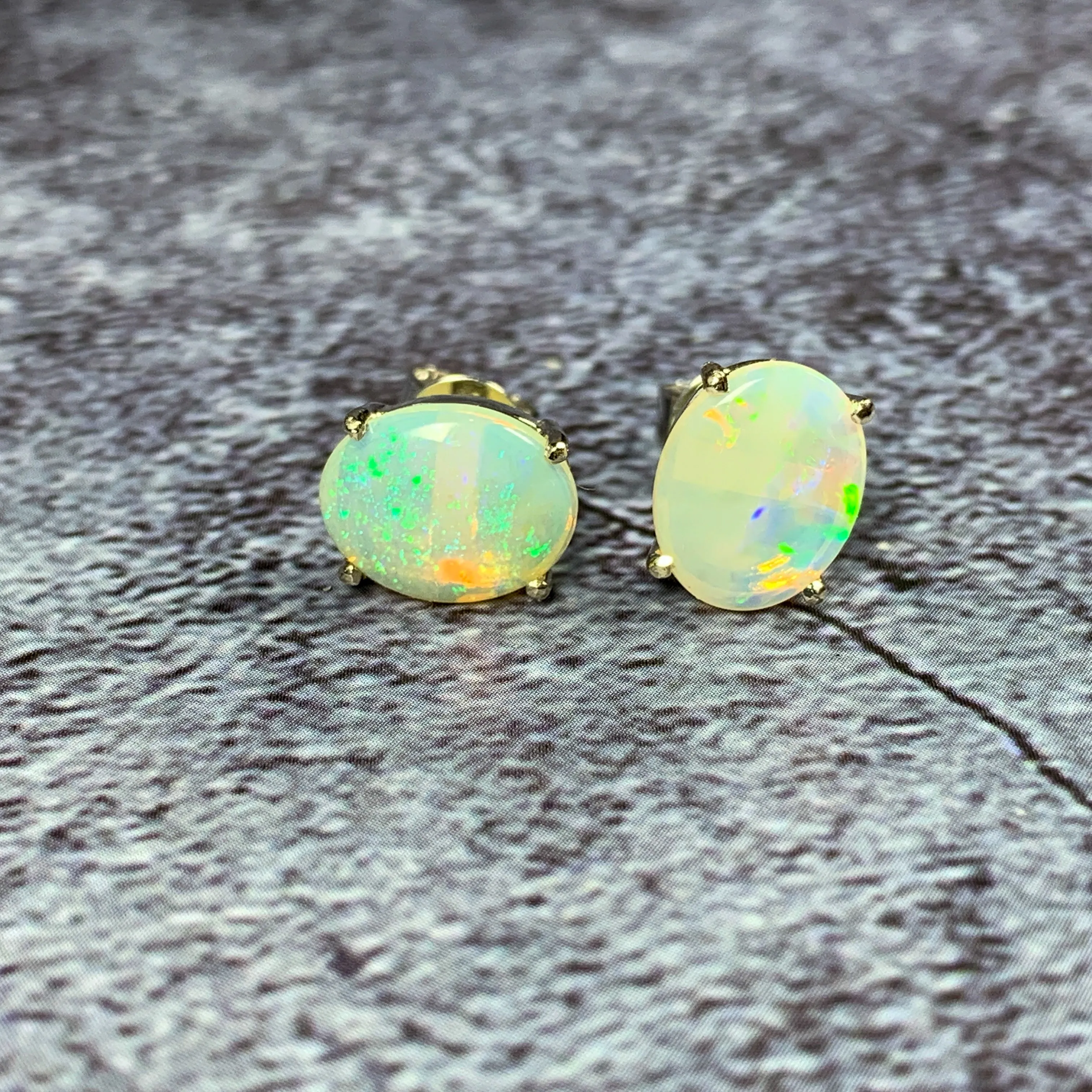 9kt White Gold Light Opal 10x8mm studs