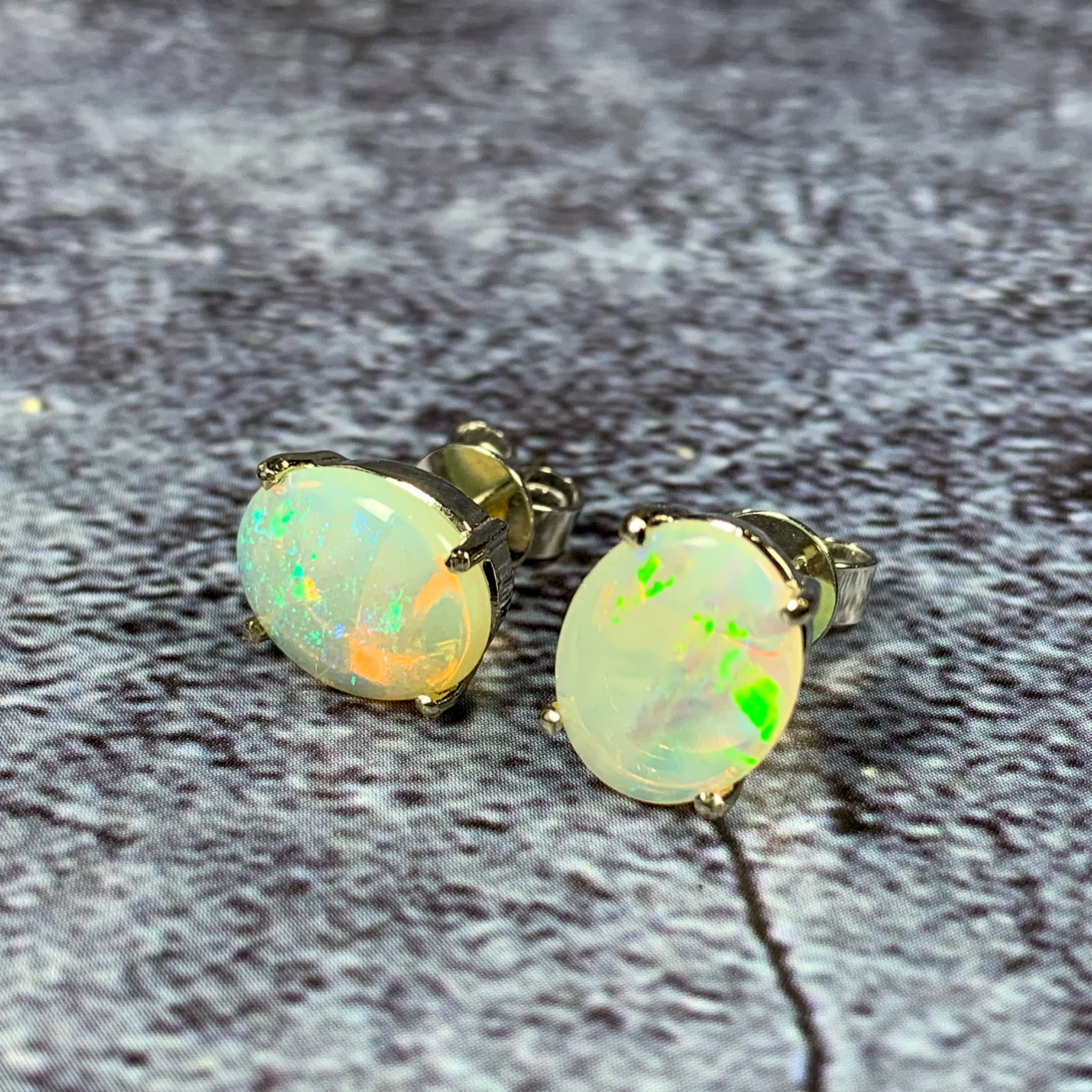 9kt White Gold Light Opal 10x8mm studs