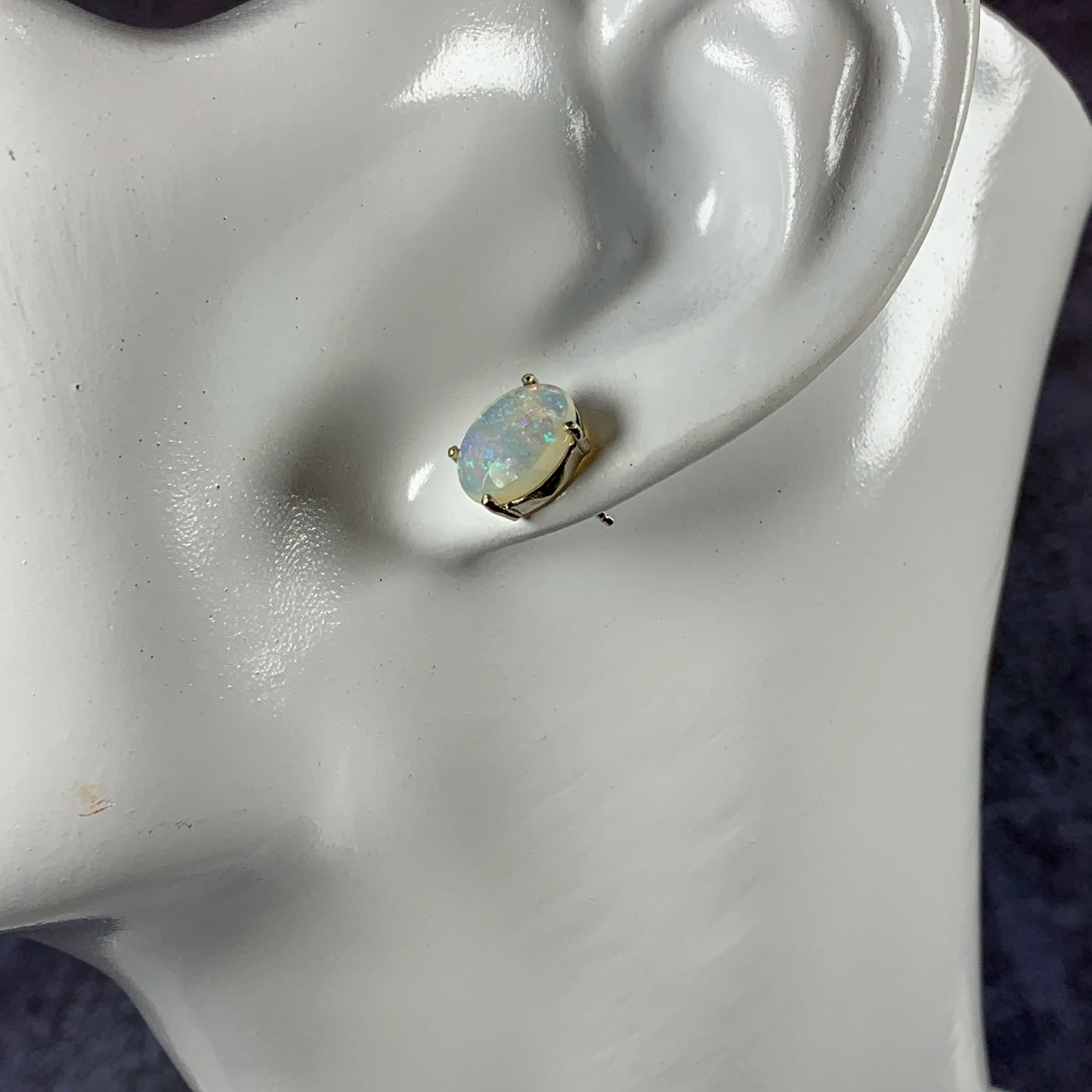 9kt White Gold Light Opal 10x8mm studs