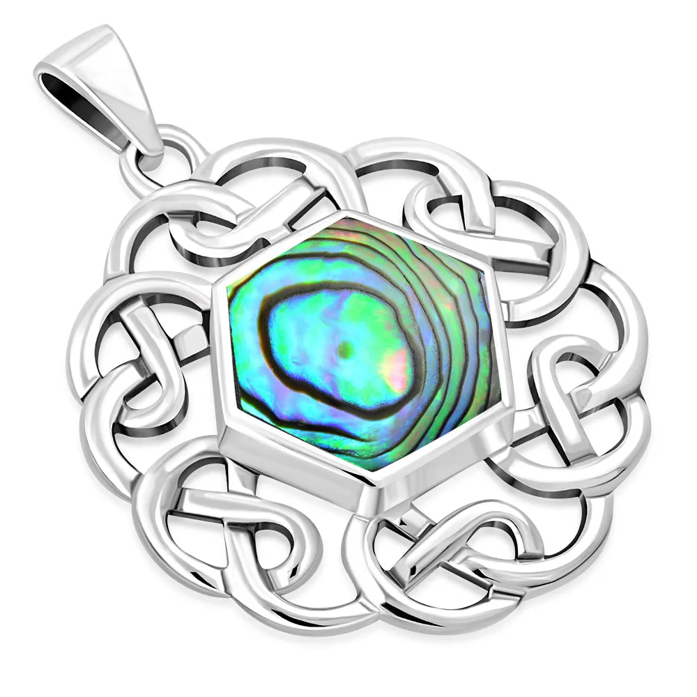 Abalone Shell Round Celtic Knot Silver Pendant