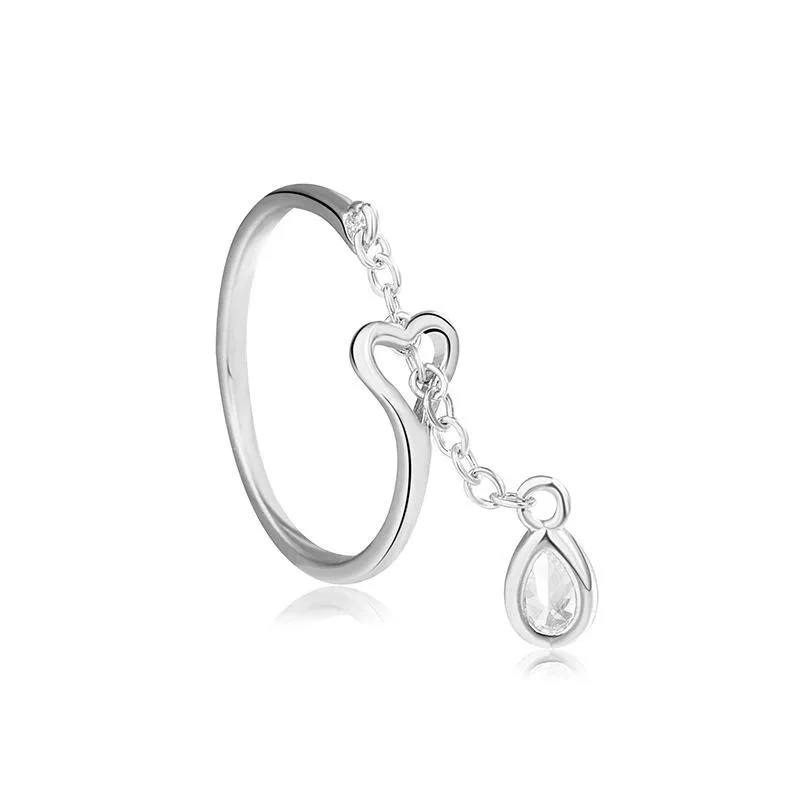 Adjustable Silver Color Water Droplets Ring For Women