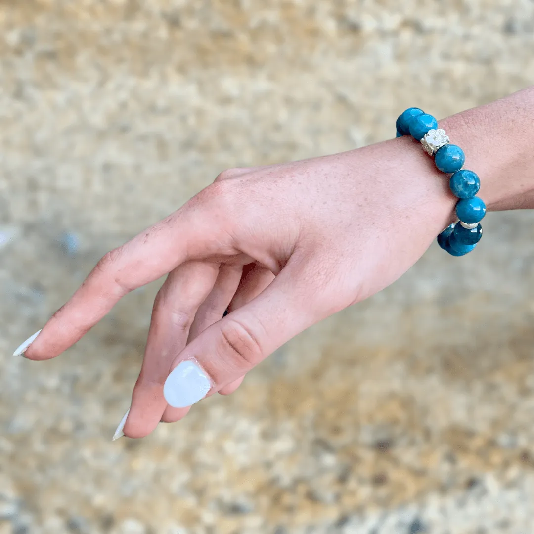 APATITE & STERLING SILVER BEADED BRACELET-