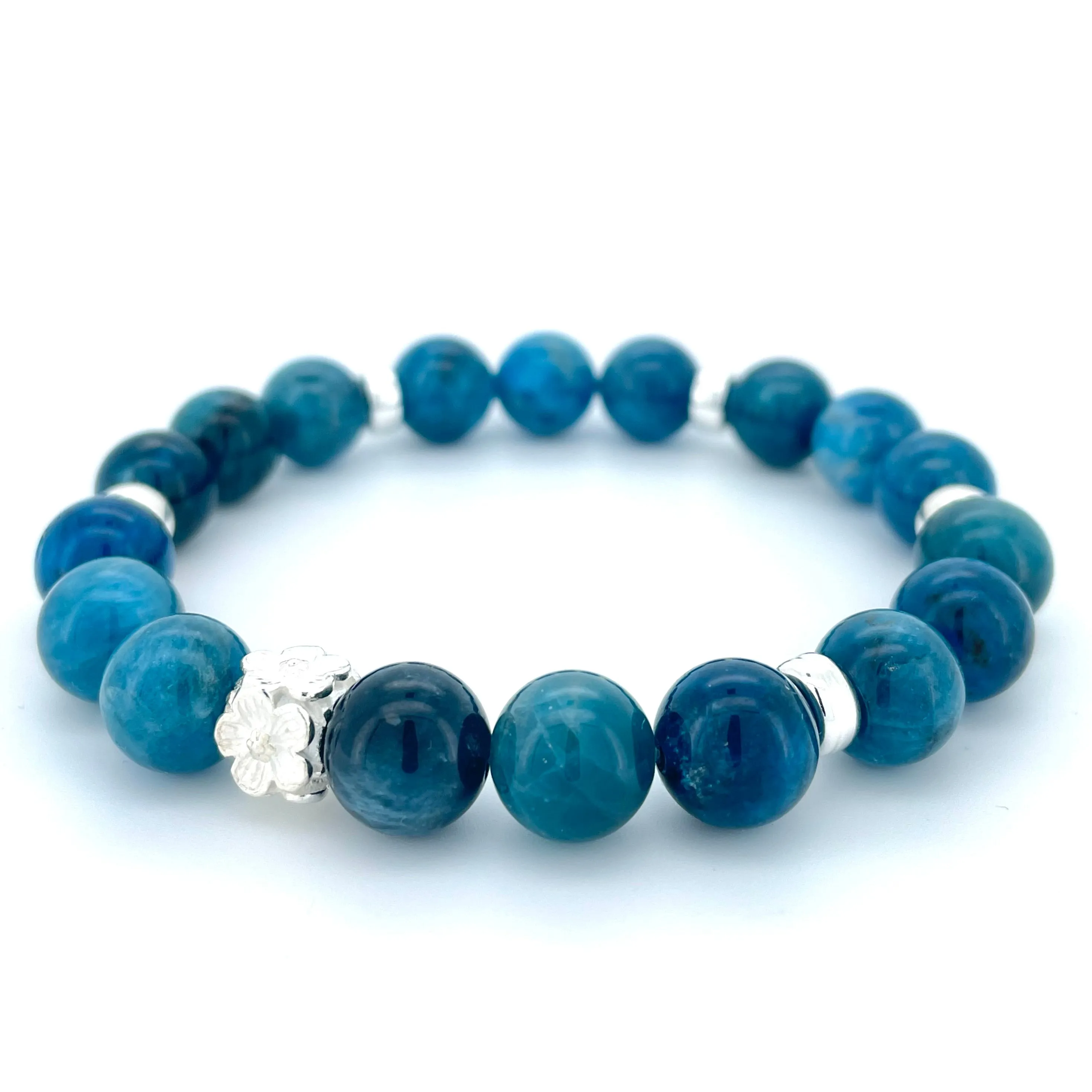 APATITE & STERLING SILVER BEADED BRACELET-