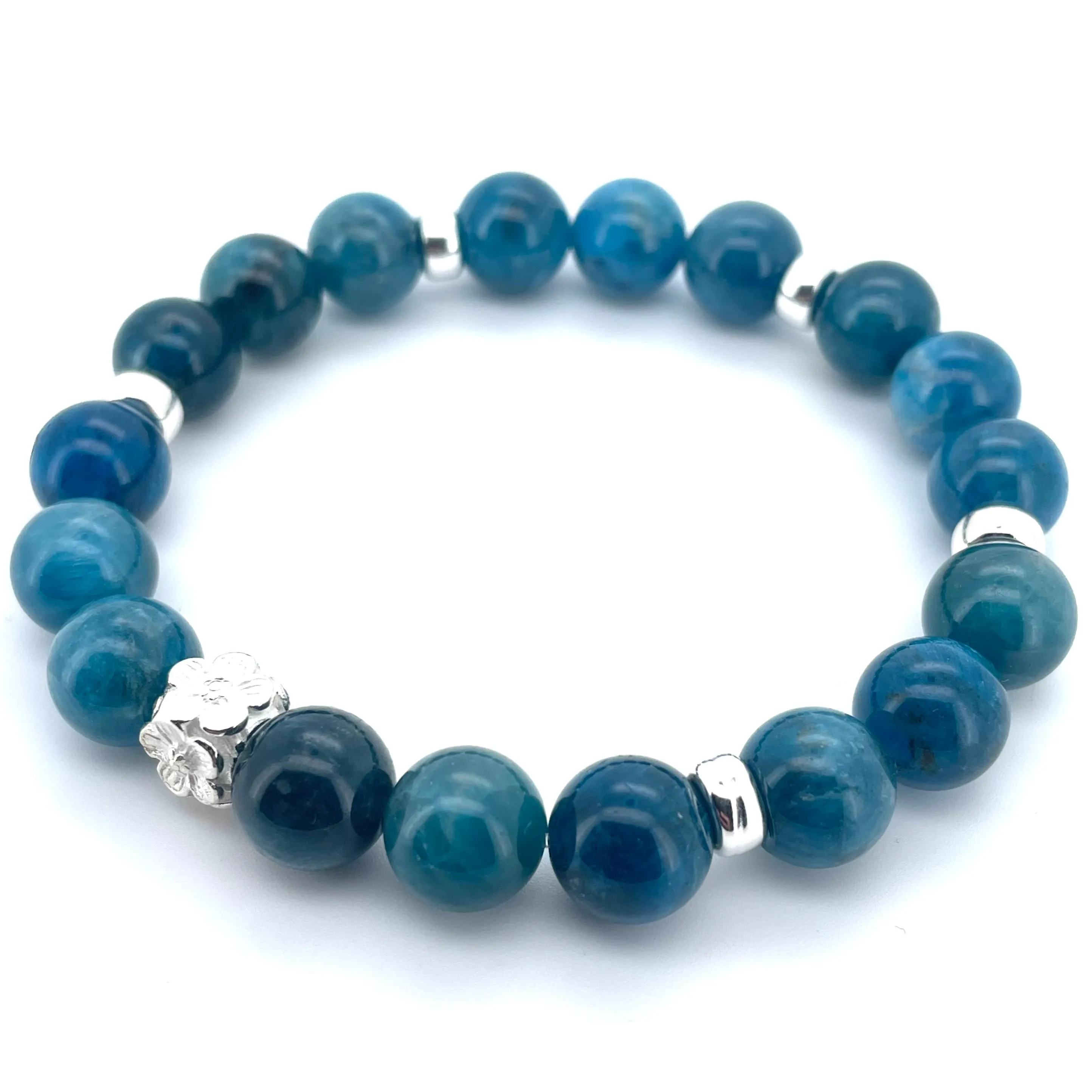 APATITE & STERLING SILVER BEADED BRACELET-