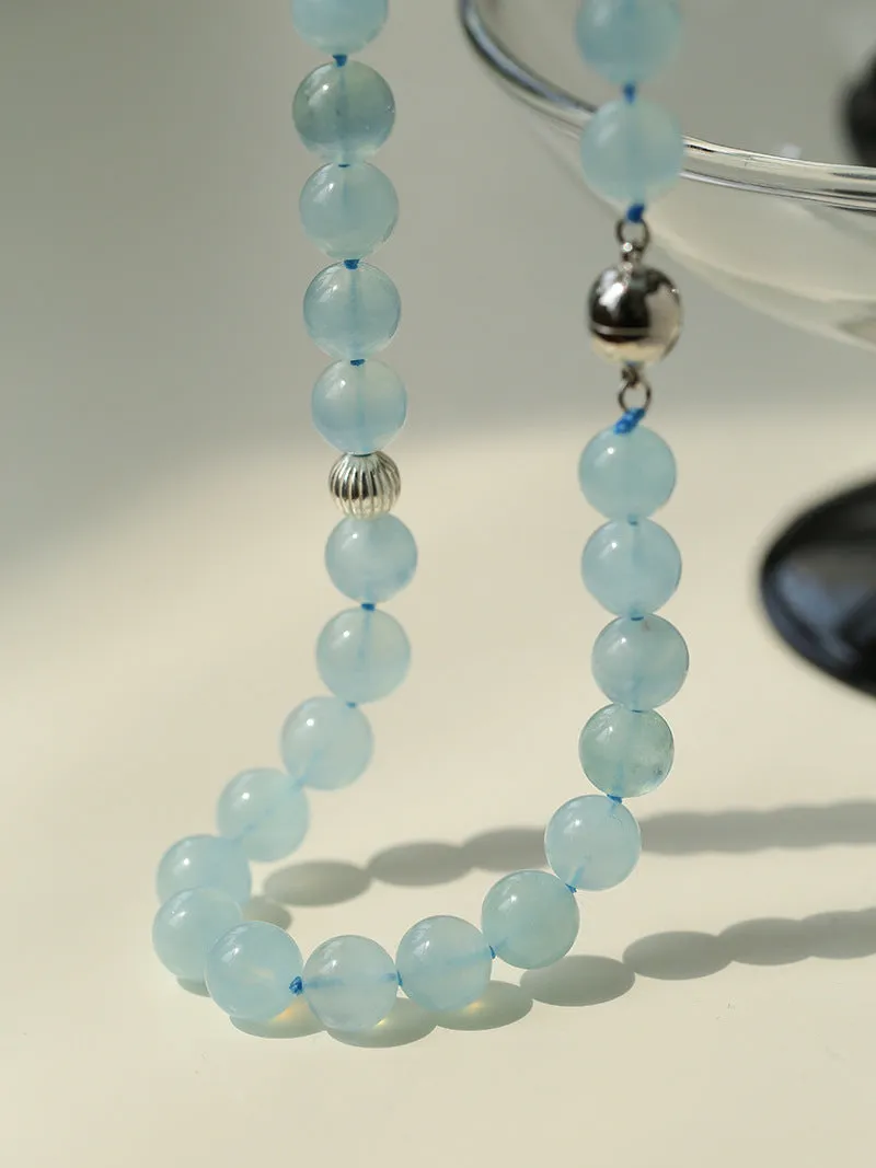 Aquamarine Beaded Necklace with Magnetic Clasp