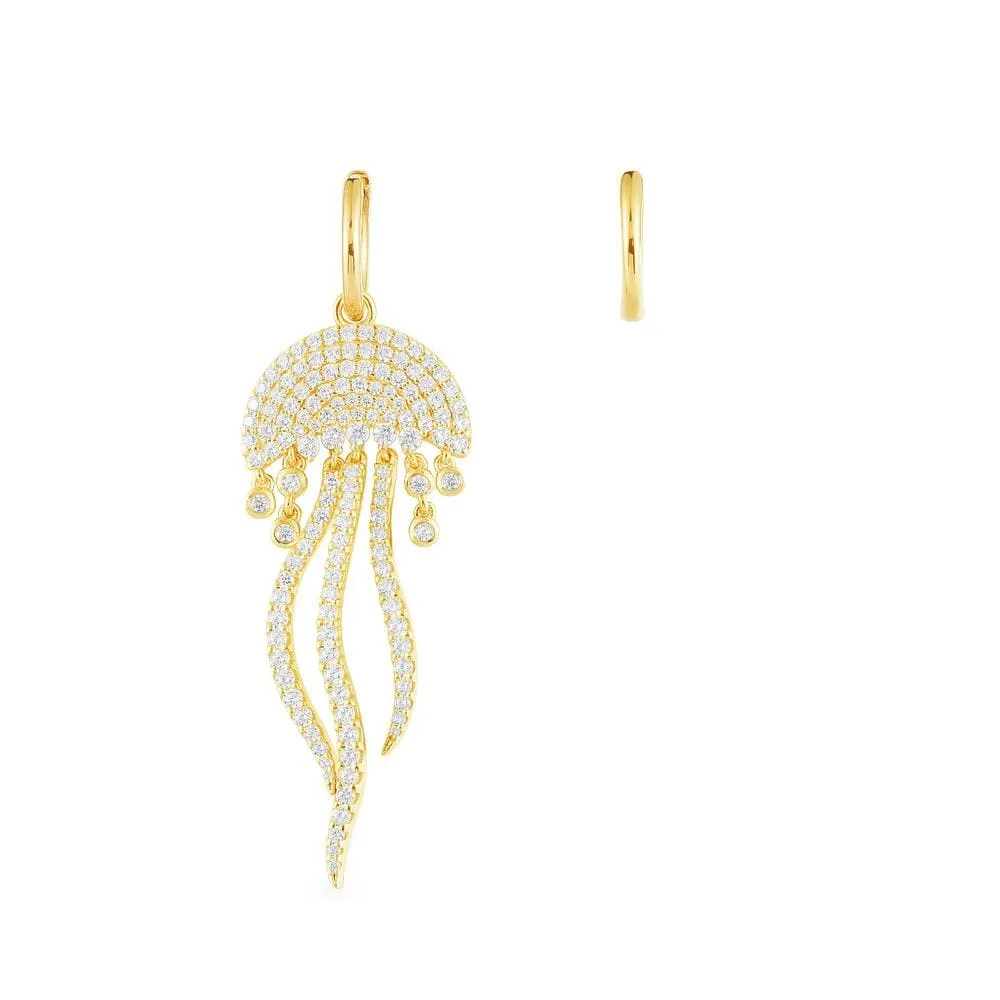 Asymmetric Jellyfish Earring and Hoop - Yellow Silver