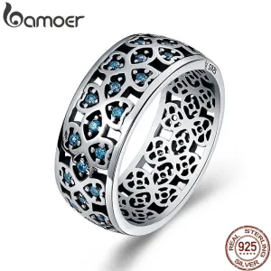 BAMOER Sterling Silver Blue Clover Design Ring for Women