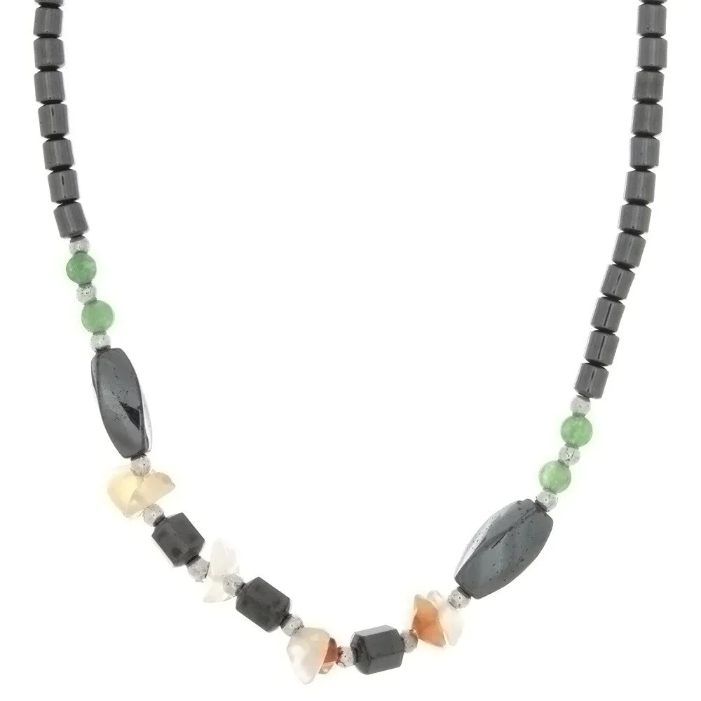 BEADED GEMSTONE HEMATITE W/ SHAPE NECKLACE (6)