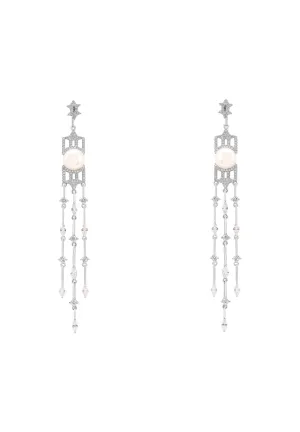 Belgravia Pearl & Sparkle Long Drop Earrings Silver