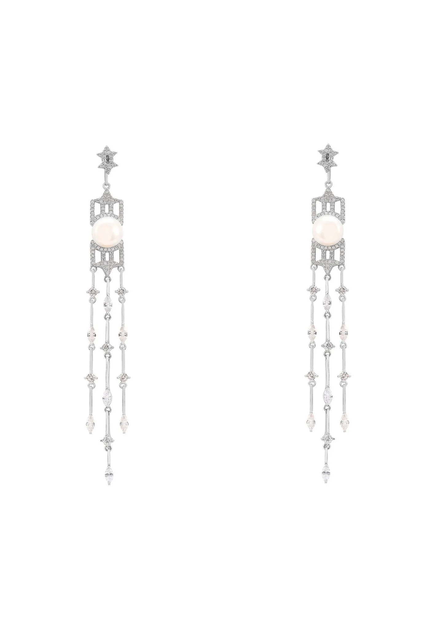 Belgravia Pearl & Sparkle Long Drop Earrings Silver