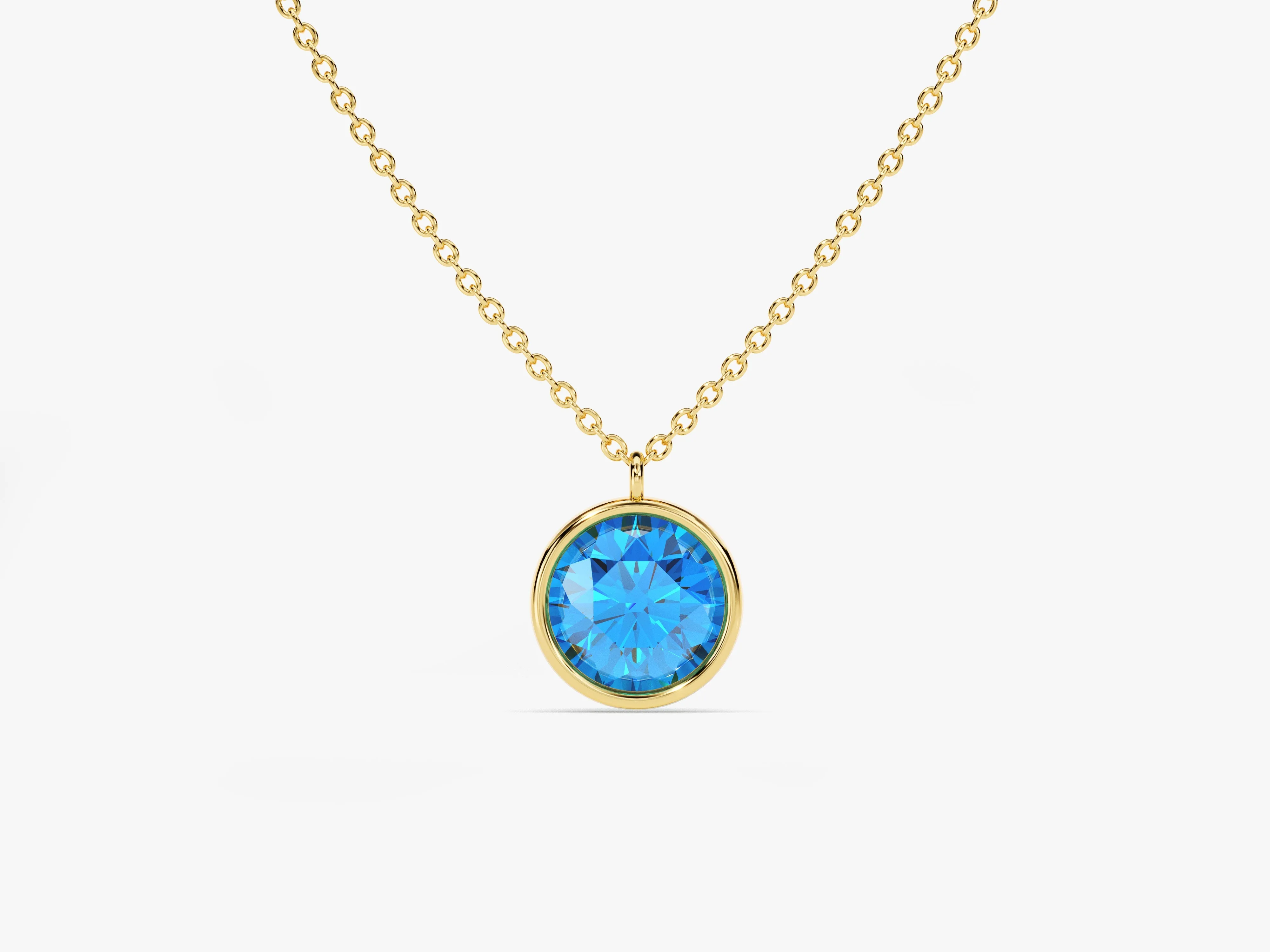 Bezel Set Round Birthstone Solitaire Necklace in 14k Solid Gold