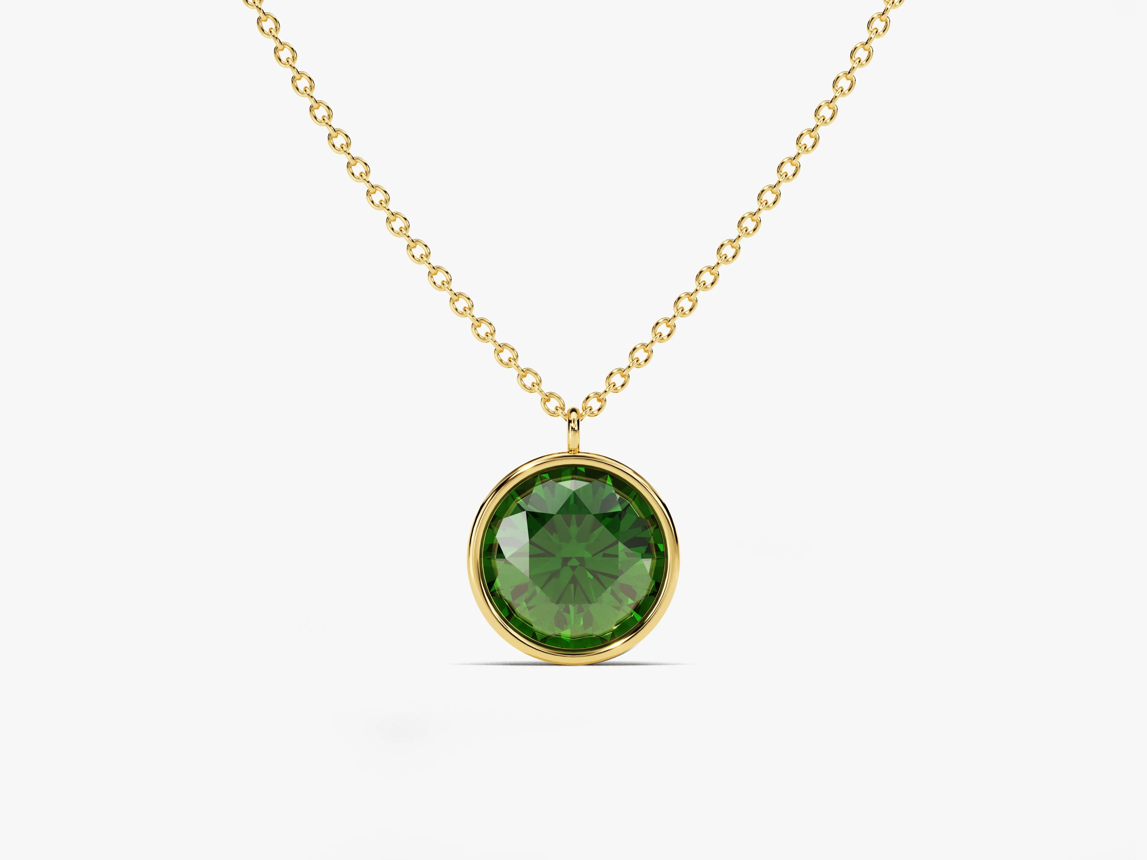 Bezel Set Round Birthstone Solitaire Necklace in 14k Solid Gold