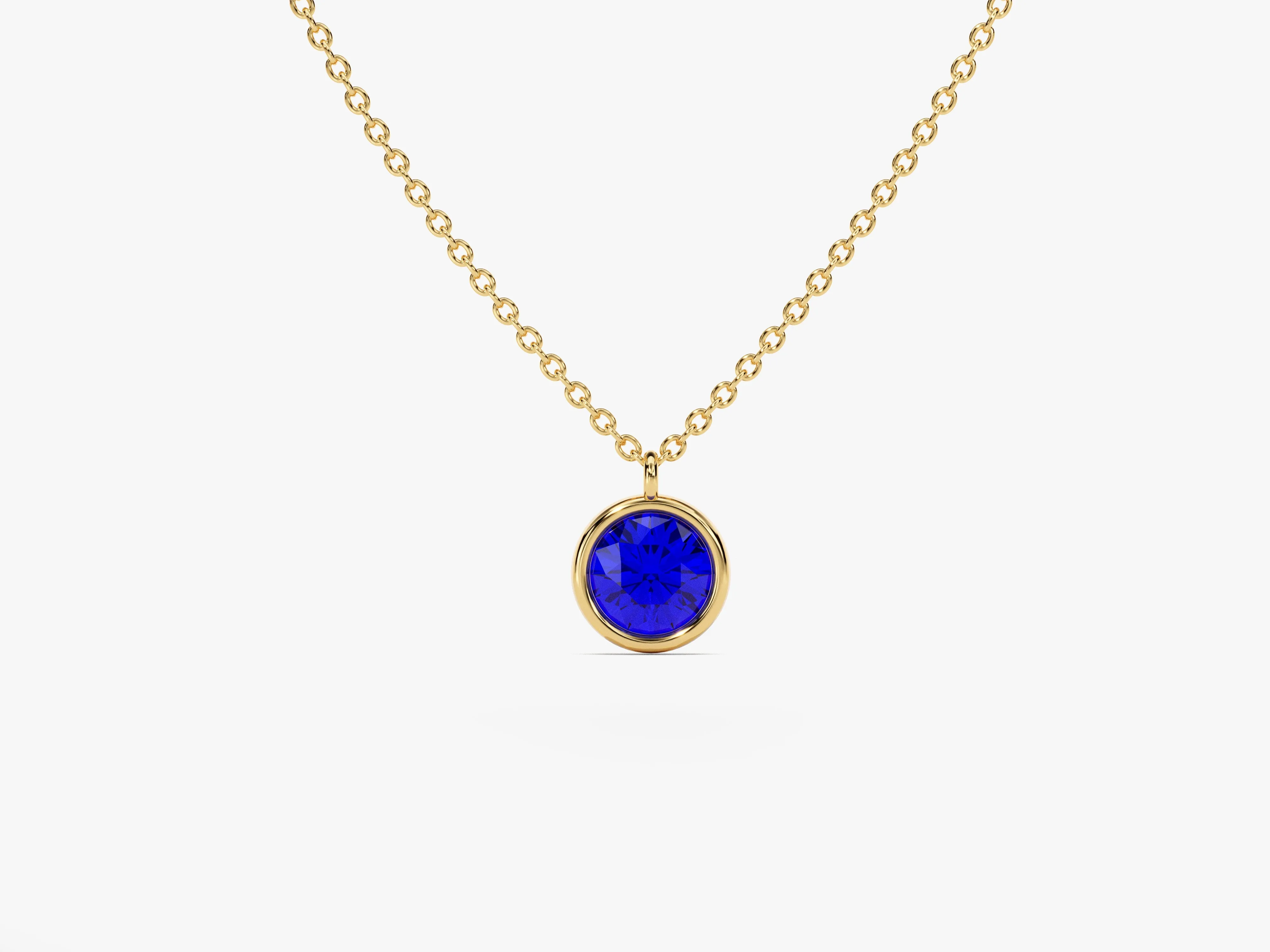 Bezel Set Round Birthstone Solitaire Necklace in 14k Solid Gold