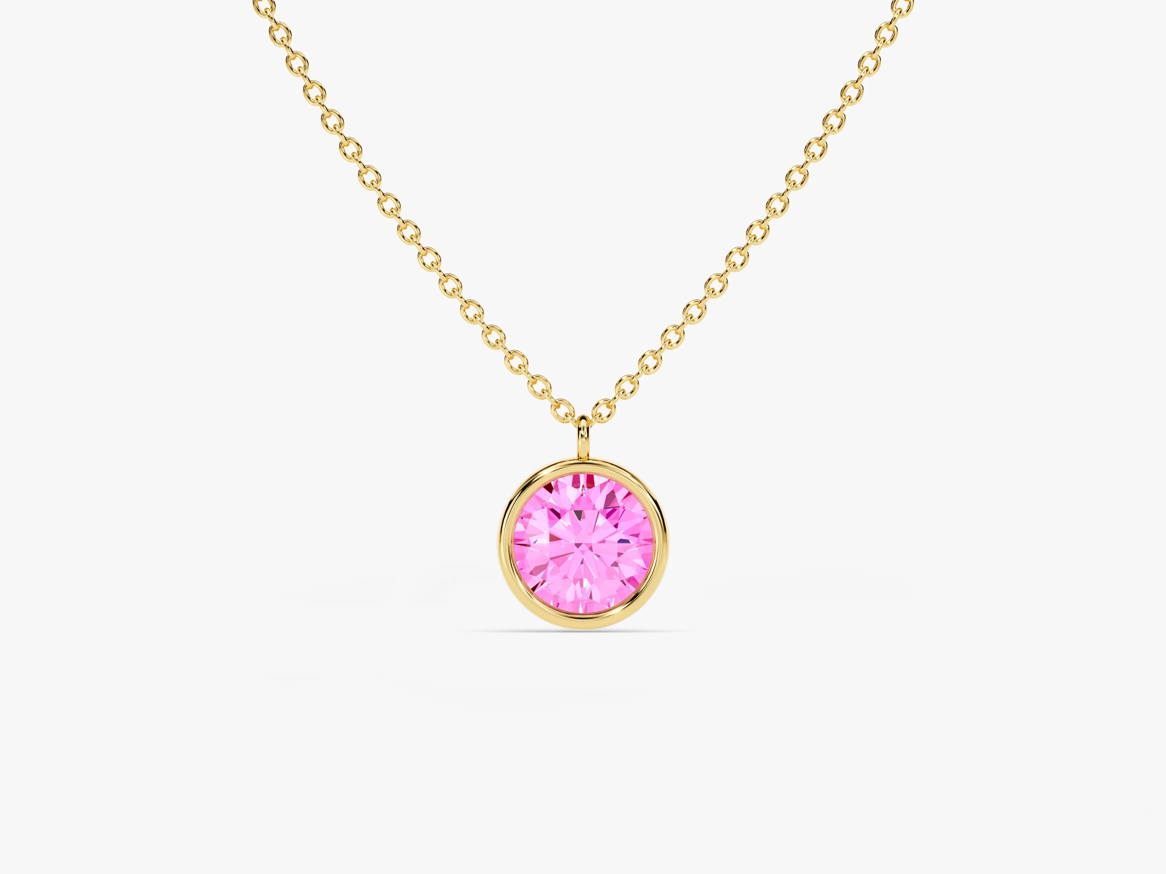 Bezel Set Round Birthstone Solitaire Necklace in 14k Solid Gold