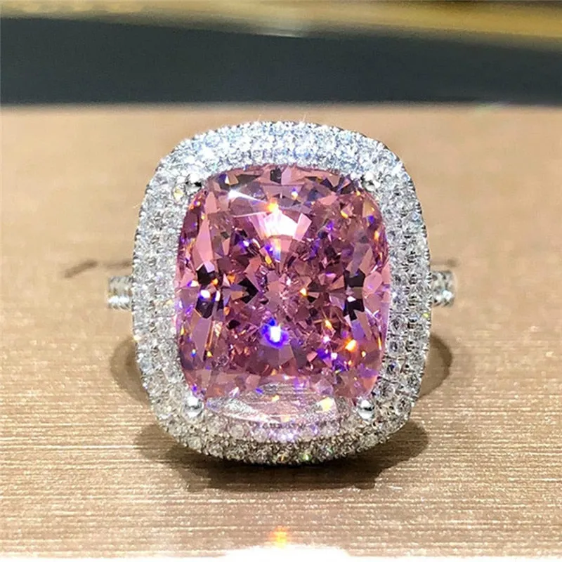 Big Pink Cubic Zirconia Wedding Rings for Women / Marriage Ceremony Party Ring