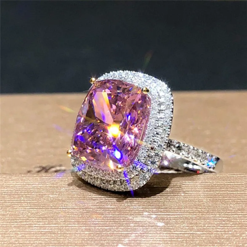 Big Pink Cubic Zirconia Wedding Rings for Women / Marriage Ceremony Party Ring