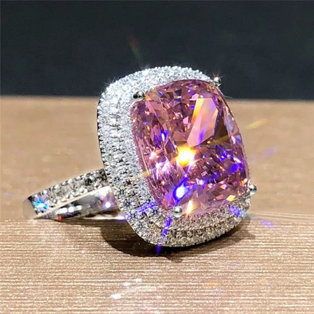 Big Pink Cubic Zirconia Wedding Rings for Women / Marriage Ceremony Party Ring